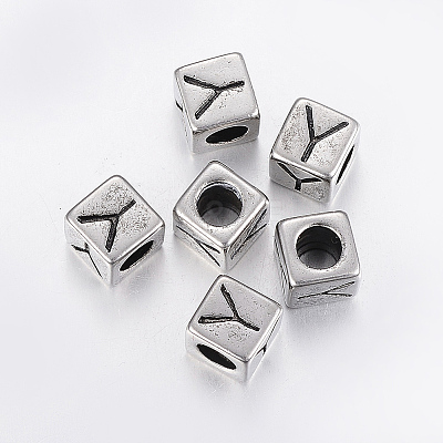 304 Stainless Steel Large Hole Letter European Beads STAS-H428-01AS-Y-1