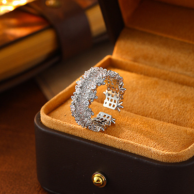 Brass Micro Pave Cubic Zirconia Cuff Rings for Women FS-WG742FB-02-1