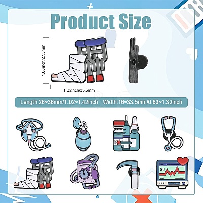 8Pcs 8 Styles Medical Theme Enamel Pins JEWB-CJ0003-62-1