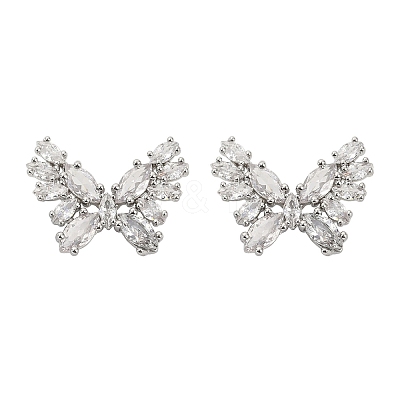 Butterfly Brass Micro Pave Cubic Zirconia Stud Earrings EJEW-M082-17P-01-1