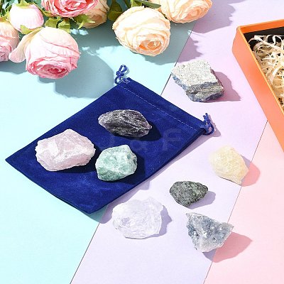 8Pcs Natural Lapis Lazuli & Ruby in Zoisite & Rose Quartz & Quartz Crystal & Amethyst & Fluorite & Citrine & Green Fluorite Tumbled Stone Sets DIY-FS0007-10A-1