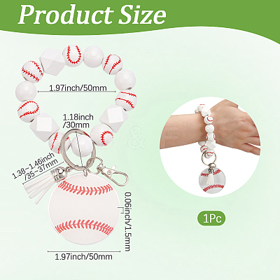 1Pc Printed Acrylic & Faux Suede Tassel Pendant & Wood Bead Keychains HJEW-SP0001-86D-1