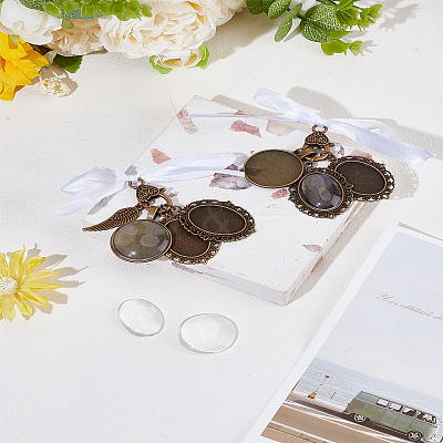 2Pcs Oval Alloy Glass Bouquet Photo Hangings Decorations HJEW-LP00023-1