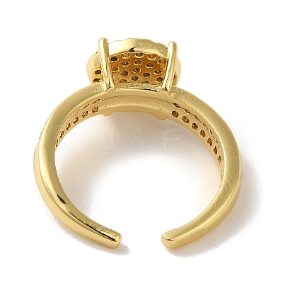 Rack Plating Brass Micro Pave Clear Cubic Zirconia Cuff Ring RJEW-P104-05G-1