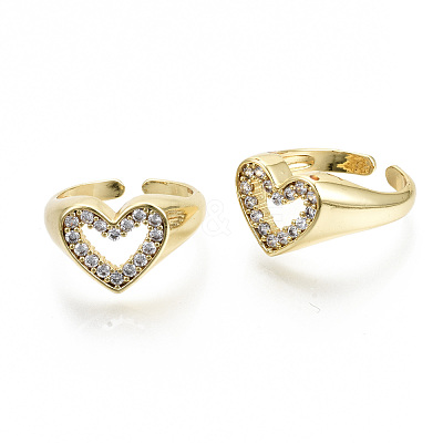 Brass Micro Pave Clear Cubic Zirconia Cuff Rings RJEW-S045-015G-NR-1