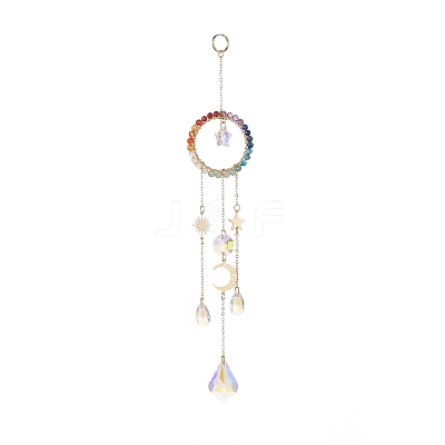 Glass Teardrop & Star Window Hanging Suncatchers HJEW-JM00906-1