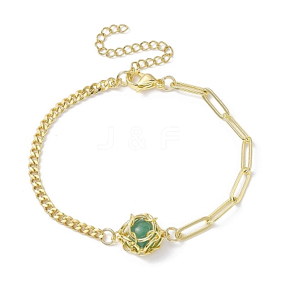 Natural Gemstone Round Link Bracelet BJEW-JB10032-01-1