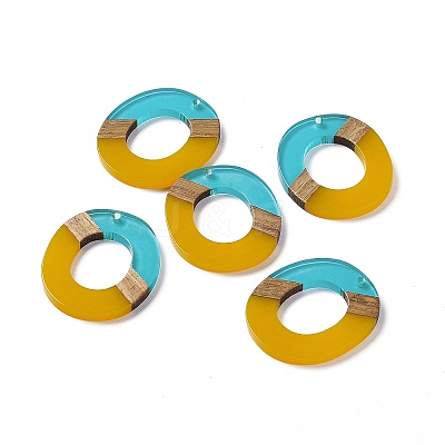Transparent Resin & Walnut Wood Pendants RESI-M027-01I-1