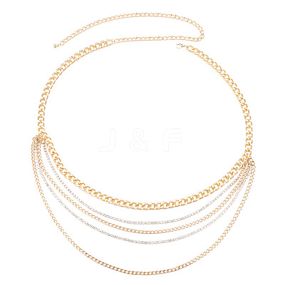 Alloy Crystal Rhinestone Curb Chain Multilayer Waist Belly Chains for Women FS-WGC55BA-01-1