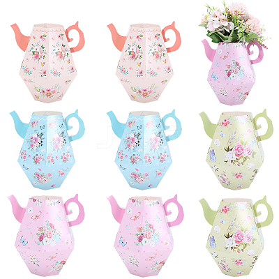 12Pcs 4 Styles 3D Flower Printed Teapot Shaped Paper Flower Gift Boxes DIY-SP0006-37-1