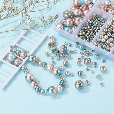 497Pcs 5 Style Rainbow ABS Plastic Imitation Pearl Beads OACR-YW0001-09A-1