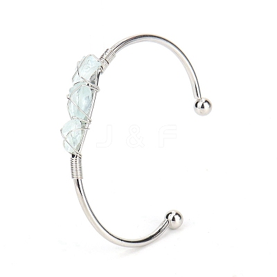 Natural Aquamarine Chips Beaded Cuff Bangles PW-WG90661-06-1