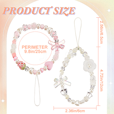 2Pcs 2 Style Resin Beaded Mobile Phone Lanyard Wrist Strap HJEW-GF0001-36-1