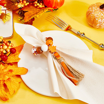 Wood Beaded Napkin Rings AJEW-SC00040-1