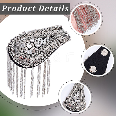 Teardrop Iron Chain Tassel with Rhinestone Epaulettes AJEW-WH20006-326A-P-1