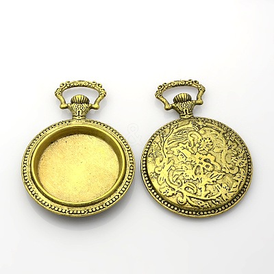 Flat Round Alloy Pendant Cabochon Settings PALLOY-J414B-AB-NF-1