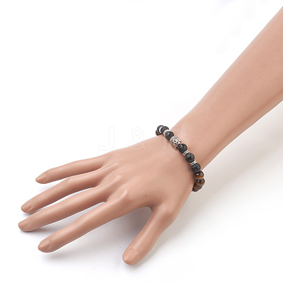 Natural Tiger Eye Beads and Natural Frosted Agate Beads Stretch Bracelets BJEW-JB03848-04-1