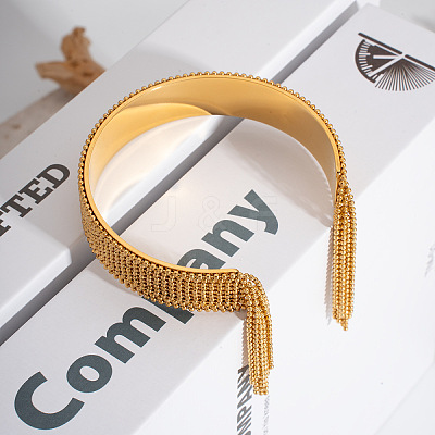 European and American Style Fringed 304 Stainless Steel Cuff Bangles for Women OT8697-1-1