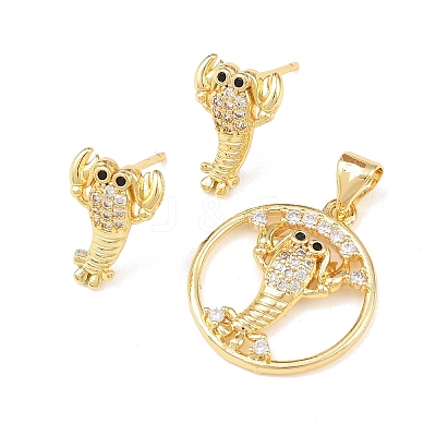 Brass Micro Pave Cubic Zirconia Pendant & Stud Earrings Sets for Women SJEW-F227-01F-G-1