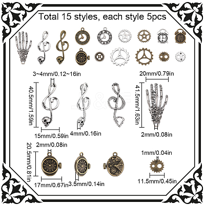 75Pcs 15 Style Tibetan Style Alloy Pendants Sets TIBEP-SC0002-43-1
