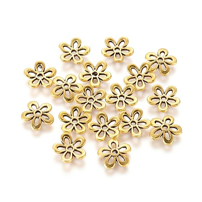 5-Petal Tibetan Style Alloy Flower Bead Caps TIBEB-1064-AG-LF-1