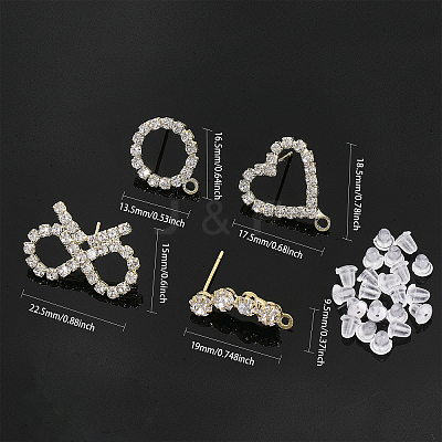 16Pcs 4 Styles Brass Crystal Rhinestone Stud Earring Finding KK-CA0002-31-1