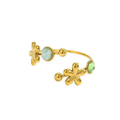 304 Stainless Steel & Nstural Gemstone & Cubic Zirconia Cuff Rings for Women STAS-OY012-53G-1