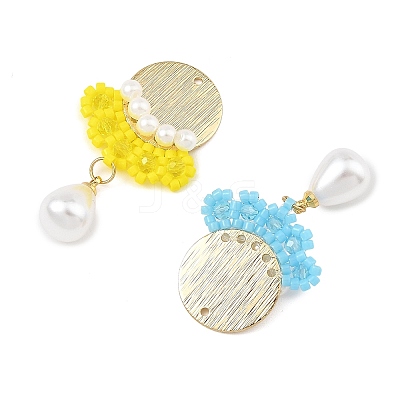 3Pcs 3 Colors Glass Seed Beaded & ABS Plastic Imitation Pearl & Glass Pendants PALLOY-MZ01380-1