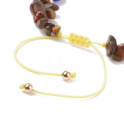 Natural Tiger Eye Chips & Resin Evil Eye Braided Bead Bracelet BJEW-JB08495-02-1