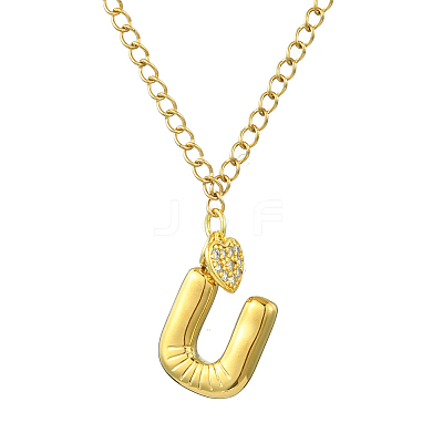 304 Stainless Steel Clear Cubic Zirconia Heart & Letter Pendant Curb Chain Necklaces for Women NJEW-FS00012-27U-1