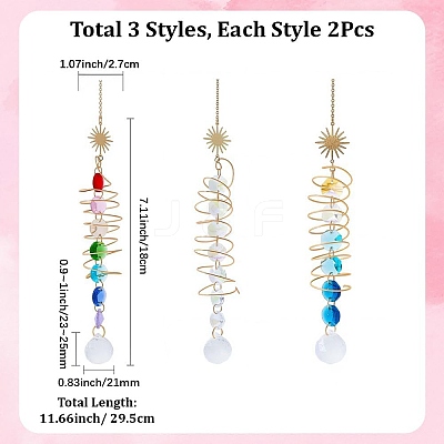 6Pcs 3 Styles Glass Teardrop Window Hanging Suncatchers HJEW-BM0001-48-1