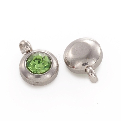Trendy Original Color 304 Stainless Steel Grade A Rhinestone Flat Round Charm Pendants RB-M030-06D-1