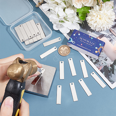 50Pcs 201 Stainless Steel Rectangle Stamping Blank Tag Pendants STAS-SC0008-72-1