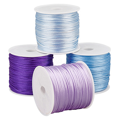4 Rolls 4 Colors Nylon Satin Rattail Cords NWIR-PH0002-21-1