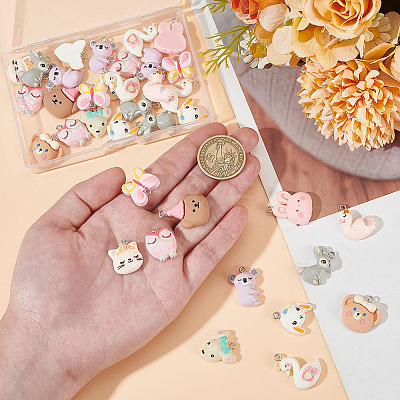 42Pcs 12 Styles Opaque Resin Pendants RESI-AR0001-45-1