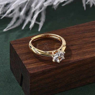 Brass Micro Pave Clear Cubic Zirconia Finger Rings for Women RJEW-U049-05G-1