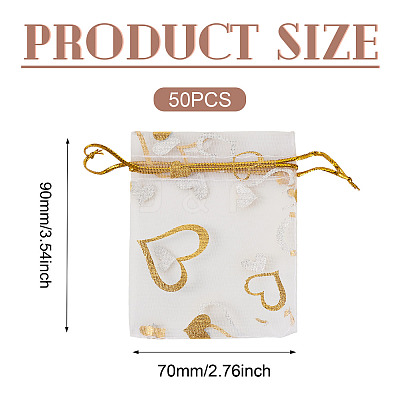 50Pcs Heart Printed Organza Bags OP-TADJ0001-01H-1