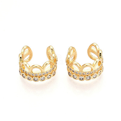 Brass Micro Pave Clear Cubic Zirconia Cuff Earrings KK-T074-30G-1