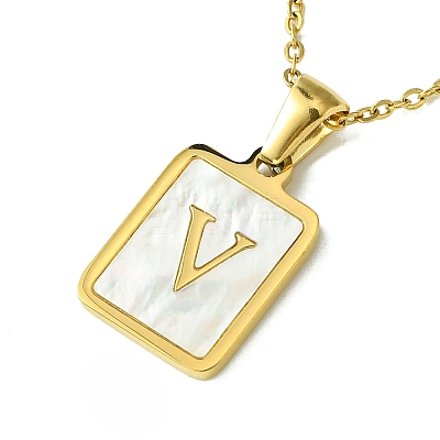 Ion Plating(IP) Rectangle with Initial Letter 304 Stainless Steel Pendant Necklace NJEW-R265-04G-V-1