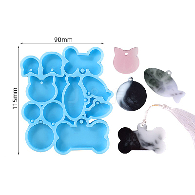 Cat Fish Bone Flat Round DIY Pendant Silhouette Silicone Molds SIMO-PW0001-322H-1