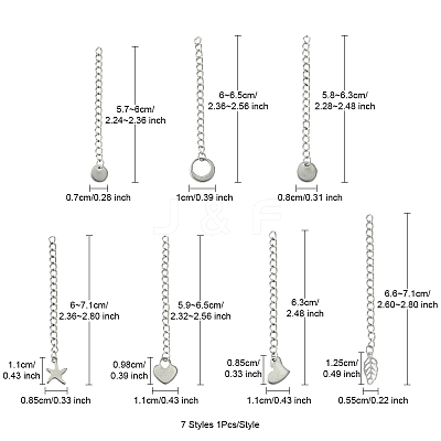 7Pcs 7 Styles 304 Stainless Steel Chain Extender STAS-FS0001-49P-1