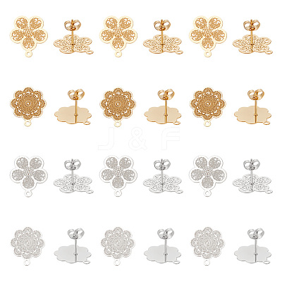 24Pcs 4 Style 304 Stainless Steel Stud Earring Findings STAS-UN0030-61-1