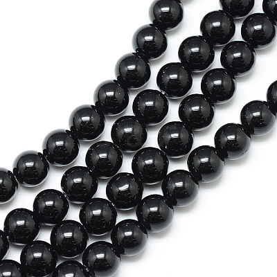 Synthetic Black Stone Bead Strands G-R345-8mm-35-1-1