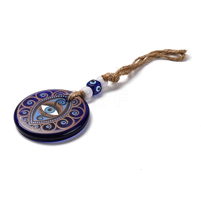 Flat Round with Evil Eye Lampwork Pendant Decoration HJEW-Z005-01J-1