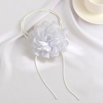 1Pc Retro Cloth Rose Flower Waxed Cord Wrap Choker Necklaces for Women NJEW-CP0001-05B-1