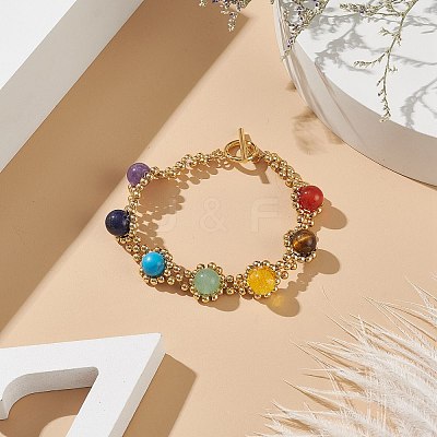Natural & Synthetic Mixed Gemstone Chakra Beaded Bracelet with Mesh Chains BJEW-JB09007-1