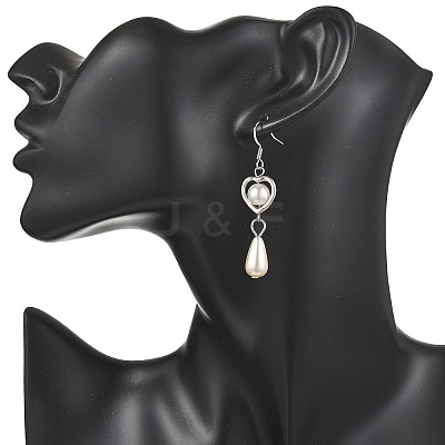 Heart with Teardrop Alloy Acrylic Imitated Pearl Dangle Earrings EJEW-JE06770-1