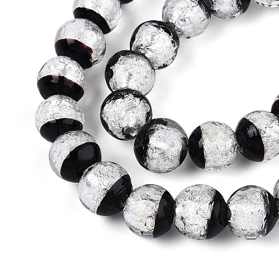 Luminous Handmade Lampwork Silver Foil Beads Strand FOIL-N029-03F-1