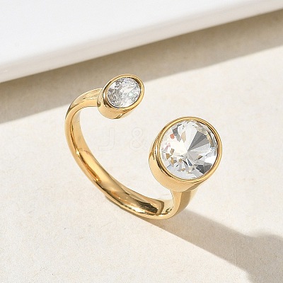 304 Stainless Steel Pave Clear Cubic Zirconia Cuff Open Rings for Women RJEW-F207-03E-G-1