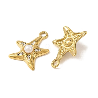 303 Stainless Steel & ABS Plastic Pearl & Crystal Rhinestone Pendants RB-CBA1E47-14G-1